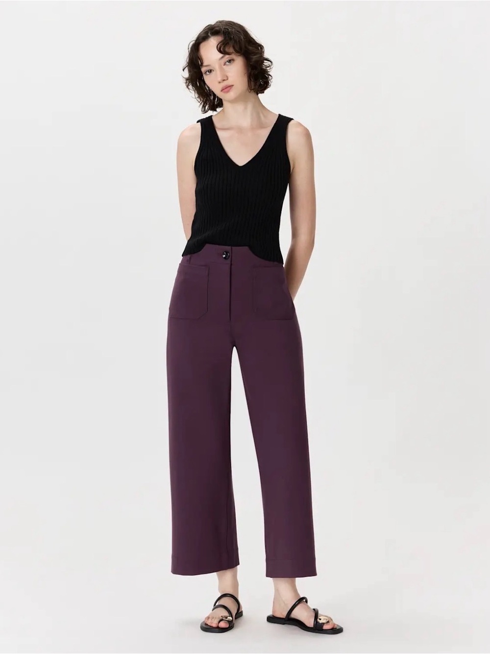 Quince Wide-Leg cropped Pants in Deep Plum